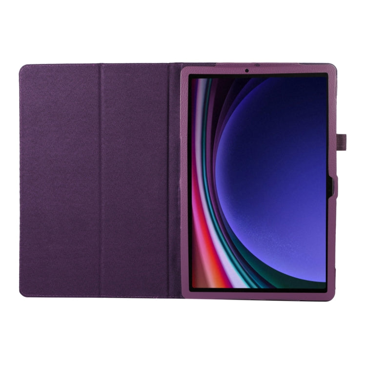 For Samsung Galaxy Tab S9 Ultra Litchi Texture Leather Tablet Case with Holder(Purple)