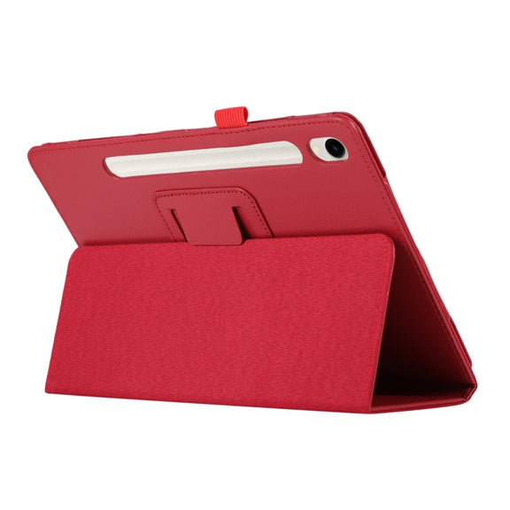 For Samsung Galaxy Tab S9 Ultra Litchi Texture Leather Tablet Case with Holder(Red)