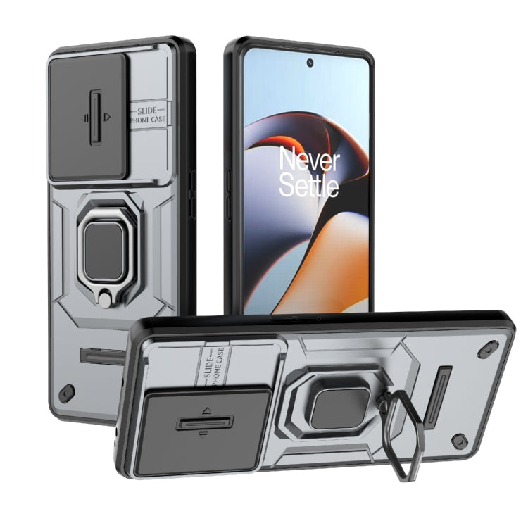 For OnePlus 11R 5G Sliding Camshield TPU + PC Shockproof Phone Case with Holder(Grey) - OnePlus Cases by PMC TechLife | Online Shopping South Africa | PMC TechLife | Buy Now Pay Later Mobicred