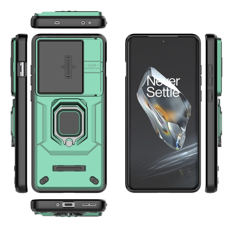 For OnePlus 12 5G Sliding Camshield TPU + PC Shockproof Phone Case with Holder(Green) - OnePlus Cases by PMC TechLife | Online Shopping South Africa | PMC TechLife