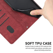 For Motorola Moto G Play 2024 Skin Feel Stripe Pattern Leather Phone Case with Lanyard(Red)