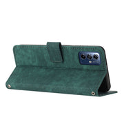 For Motorola Moto G Play 2024 Skin Feel Stripe Pattern Leather Phone Case with Lanyard(Green)