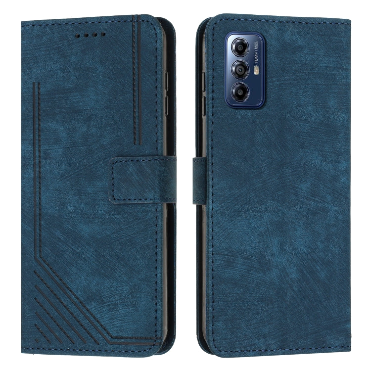 For Motorola Moto G Play 2024 Skin Feel Stripe Pattern Leather Phone Case with Lanyard(Blue) - free shipping - PMC Jewellery - Order now!
