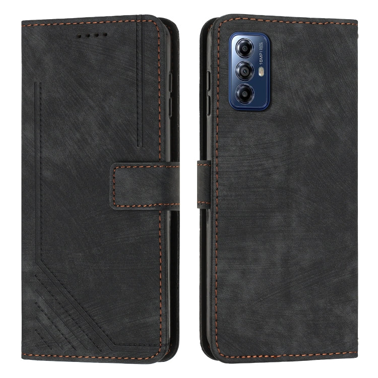 For Motorola Moto G Play 2024 Skin Feel Stripe Pattern Leather Phone Case with Lanyard(Black) - Motorola Cases by PMC Jewellery | Online Shopping South Africa | PMC Jewellery | Buy Now Pay Later Mobicred