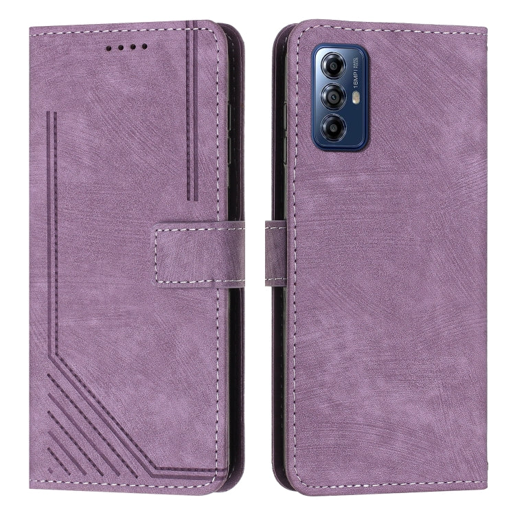 For Motorola Moto G Play 2024 Skin Feel Stripe Pattern Leather Phone Case with Lanyard(Purple) - Motorola Cases by PMC Jewellery | Online Shopping South Africa | PMC Jewellery | Buy Now Pay Later Mobicred