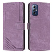 For Motorola Moto G Play 2024 Skin Feel Stripe Pattern Leather Phone Case with Lanyard(Purple)