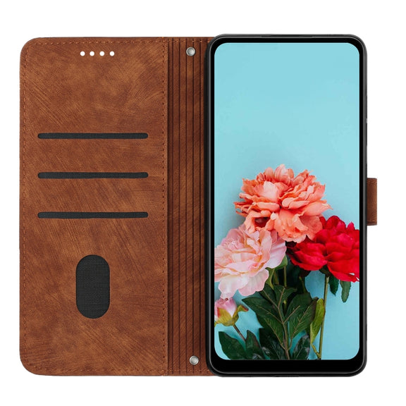 For Motorola Moto G Power 5G 2024 Skin Feel Stripe Pattern Leather Phone Case with Lanyard(Brown)