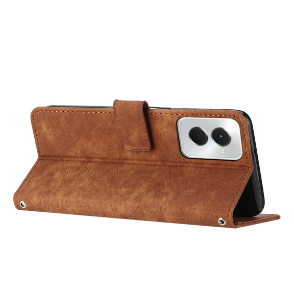 For Motorola Moto G Power 5G 2024 Skin Feel Stripe Pattern Leather Phone Case with Lanyard(Brown)