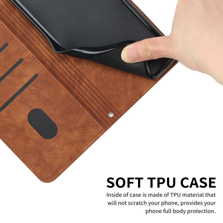 For Motorola Moto G Power 5G 2024 Skin Feel Stripe Pattern Leather Phone Case with Lanyard(Brown)
