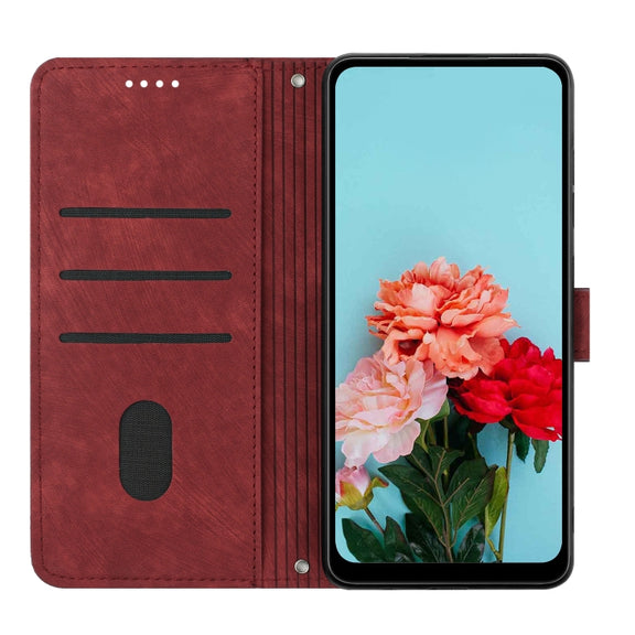 For Motorola Moto G Power 5G 2024 Skin Feel Stripe Pattern Leather Phone Case with Lanyard(Red)