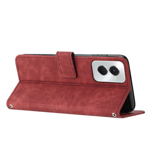 For Motorola Moto G Power 5G 2024 Skin Feel Stripe Pattern Leather Phone Case with Lanyard(Red)