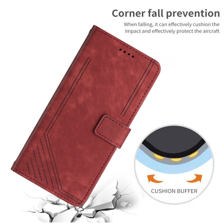 For Motorola Moto G Power 5G 2024 Skin Feel Stripe Pattern Leather Phone Case with Lanyard(Red)