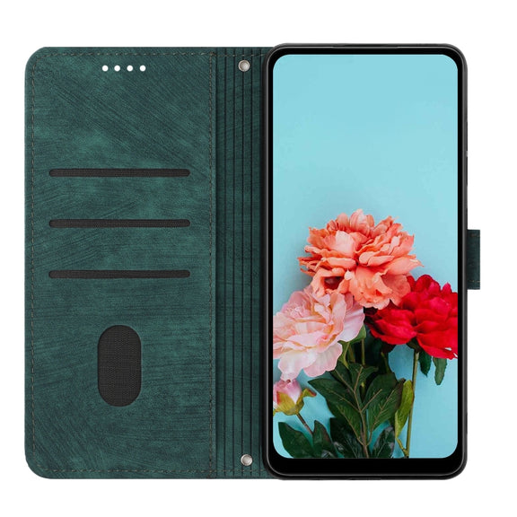 For Motorola Moto G Power 5G 2024 Skin Feel Stripe Pattern Leather Phone Case with Lanyard(Green)
