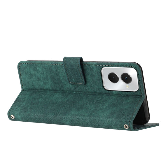 For Motorola Moto G Power 5G 2024 Skin Feel Stripe Pattern Leather Phone Case with Lanyard(Green)