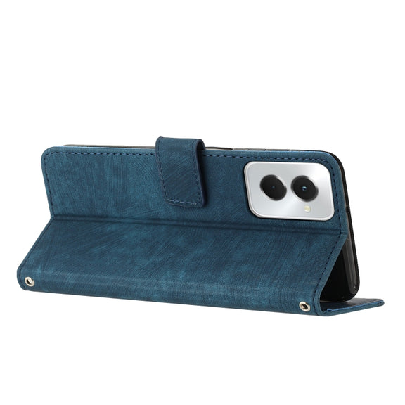 For Motorola Moto G Power 5G 2024 Skin Feel Stripe Pattern Leather Phone Case with Lanyard(Blue)
