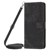 For Motorola Moto G Power 5G 2024 Skin Feel Stripe Pattern Leather Phone Case with Lanyard(Black)