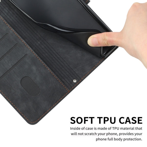 For Motorola Moto G Power 5G 2024 Skin Feel Stripe Pattern Leather Phone Case with Lanyard(Black)