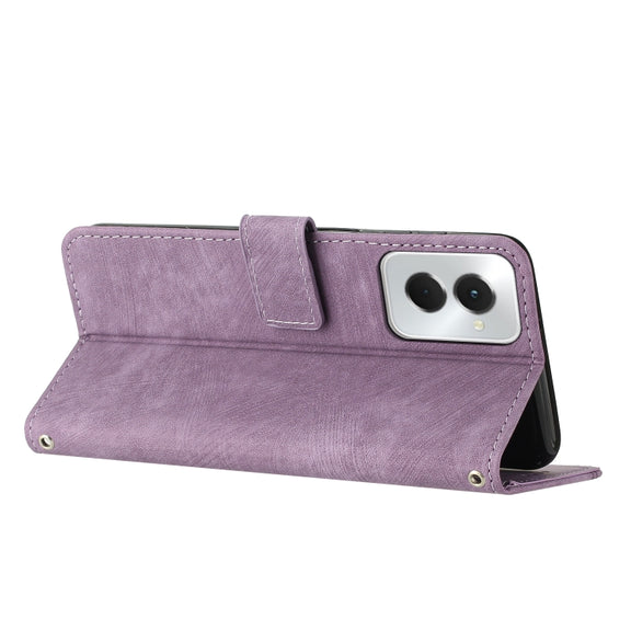 For Motorola Moto G Power 5G 2024 Skin Feel Stripe Pattern Leather Phone Case with Lanyard(Purple)