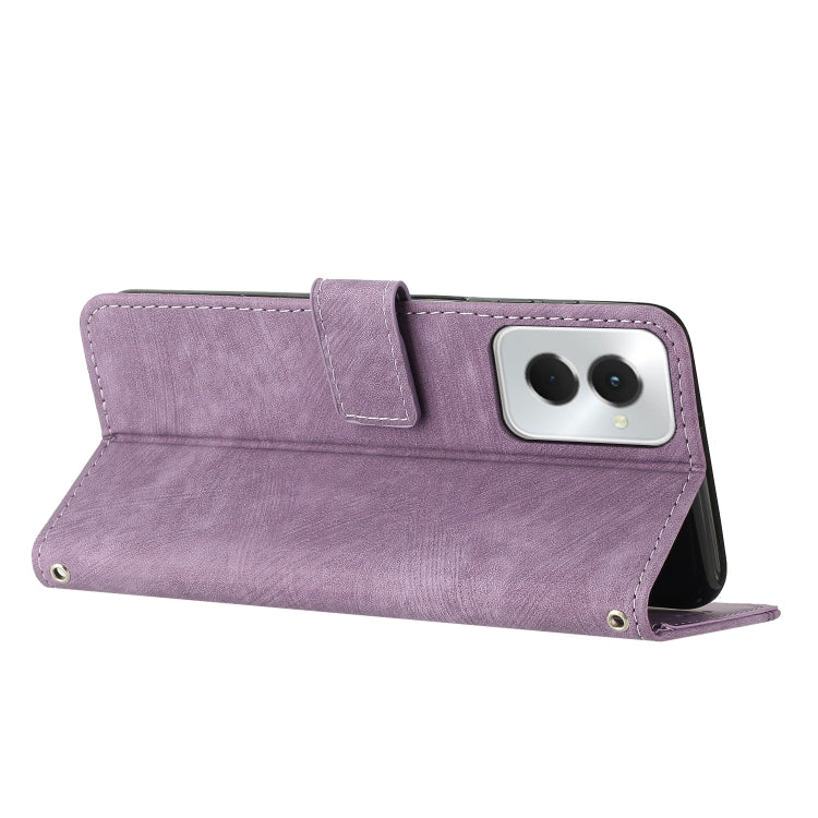 For Motorola Moto G Power 5G 2024 Skin Feel Stripe Pattern Leather Phone Case with Lanyard(Purple)