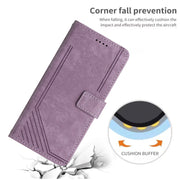 For Motorola Moto G Power 5G 2024 Skin Feel Stripe Pattern Leather Phone Case with Lanyard(Purple)