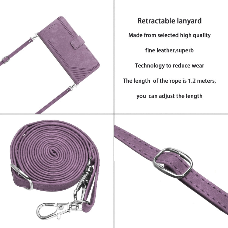 For Motorola Moto G Power 5G 2024 Skin Feel Stripe Pattern Leather Phone Case with Lanyard(Purple)