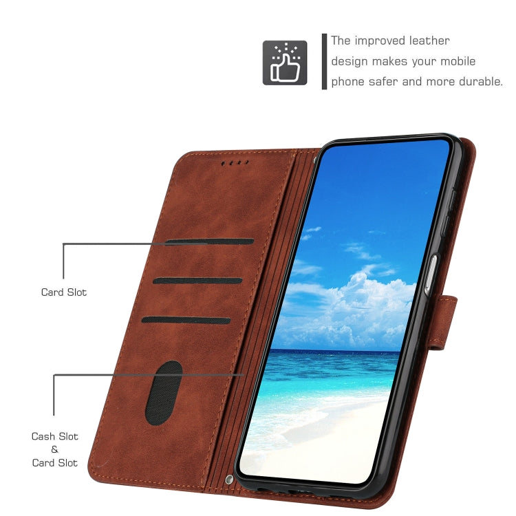 For OPPO A58 4G Skin Feel Heart Pattern Leather Phone Case with Lanyard(Brown) - OPPO Cases by PMC TechLife | Online Shopping South Africa | PMC TechLife | Buy Now Pay Later Mobicred