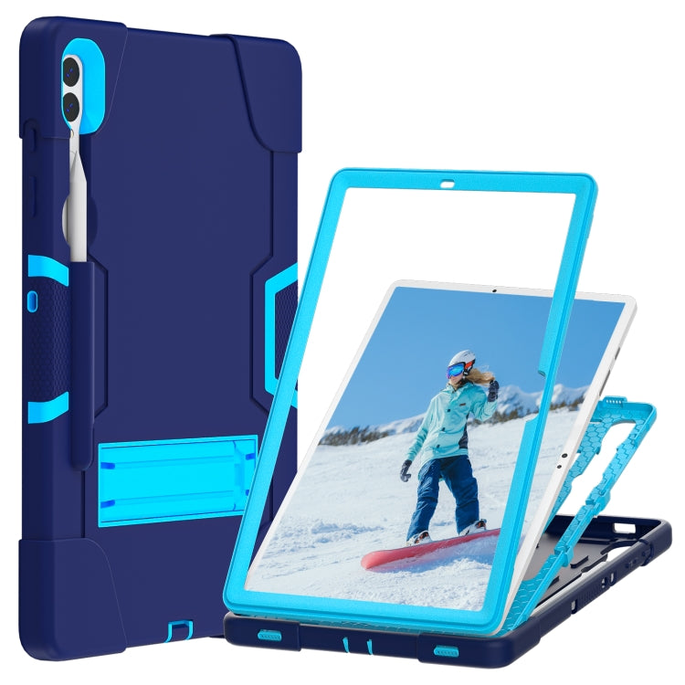 For Samsung Galaxy Tab S9+ Contrast Color Silicone PC Tablet Case with Holder(Navy Blue + Blue) - free shipping - PMC Jewellery - Order now!