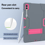 For Samsung Galaxy Tab S9+ Contrast Color Silicone PC Tablet Case with Holder(Grey + Rose Red)