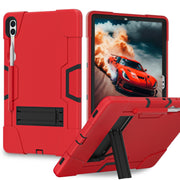 For Samsung Galaxy Tab S9+ Contrast Color Silicone PC Tablet Case with Holder(Red + Black)
