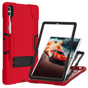 For Samsung Galaxy Tab S9+ Contrast Color Silicone PC Tablet Case with Holder(Red + Black)