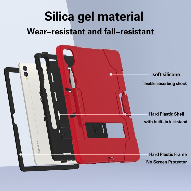 For Samsung Galaxy Tab S9+ Contrast Color Silicone PC Tablet Case with Holder(Red + Black)