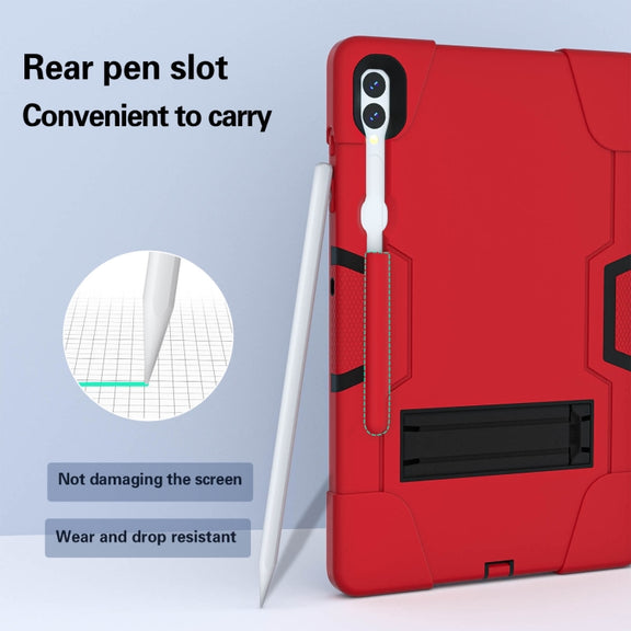 For Samsung Galaxy Tab S9+ Contrast Color Silicone PC Tablet Case with Holder(Red + Black)