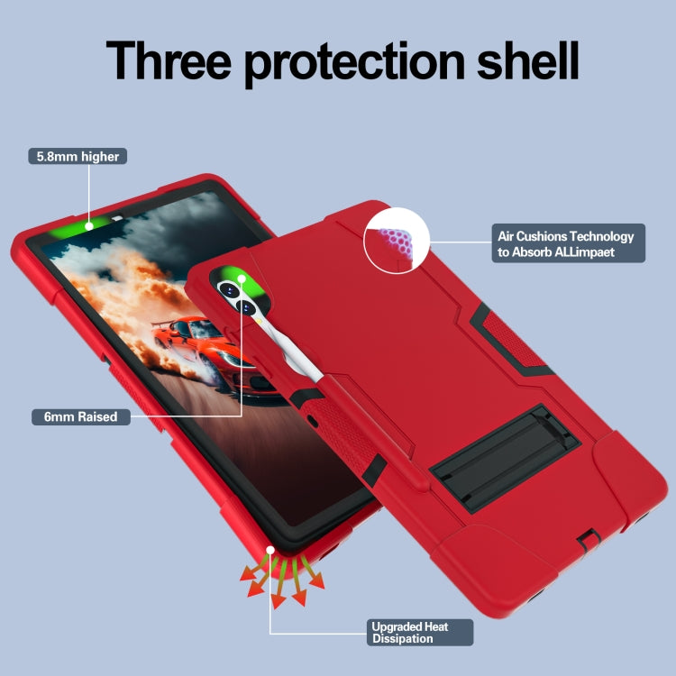 For Samsung Galaxy Tab S9+ Contrast Color Silicone PC Tablet Case with Holder(Red + Black)