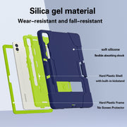 For Samsung Galaxy Tab S9+ Contrast Color Silicone PC Tablet Case with Holder(Navy Blue + Green)