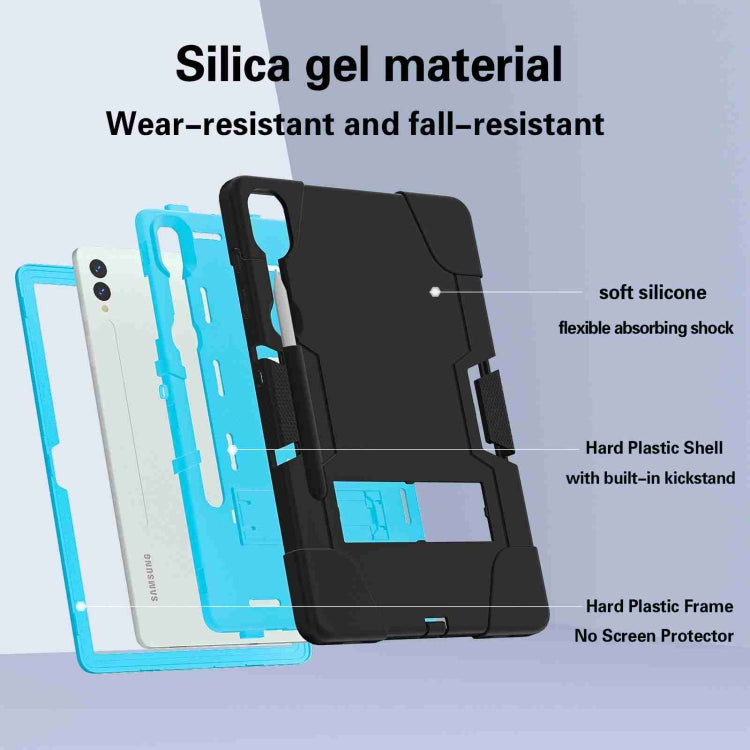 For Samsung Galaxy Tab S9+ Contrast Color Silicone PC Tablet Case with Holder(Black + Blue)