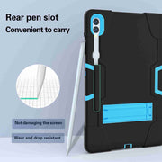 For Samsung Galaxy Tab S9+ Contrast Color Silicone PC Tablet Case with Holder(Black + Blue)