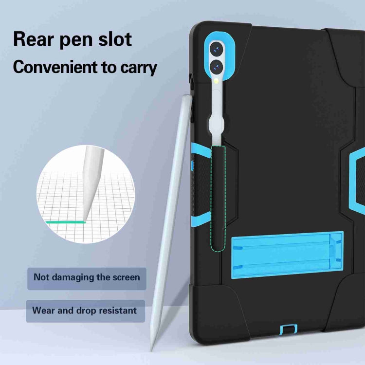 For Samsung Galaxy Tab S9+ Contrast Color Silicone PC Tablet Case with Holder(Black + Blue)