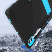 For Samsung Galaxy Tab S9+ Contrast Color Silicone PC Tablet Case with Holder(Black + Blue)