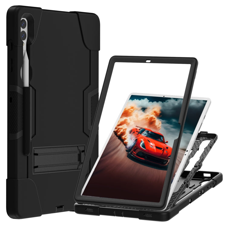 For Samsung Galaxy Tab S9+ Contrast Color Silicone PC Tablet Case with Holder(Black)