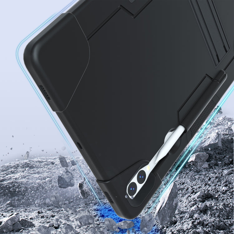For Samsung Galaxy Tab S9+ Contrast Color Silicone PC Tablet Case with Holder(Black)