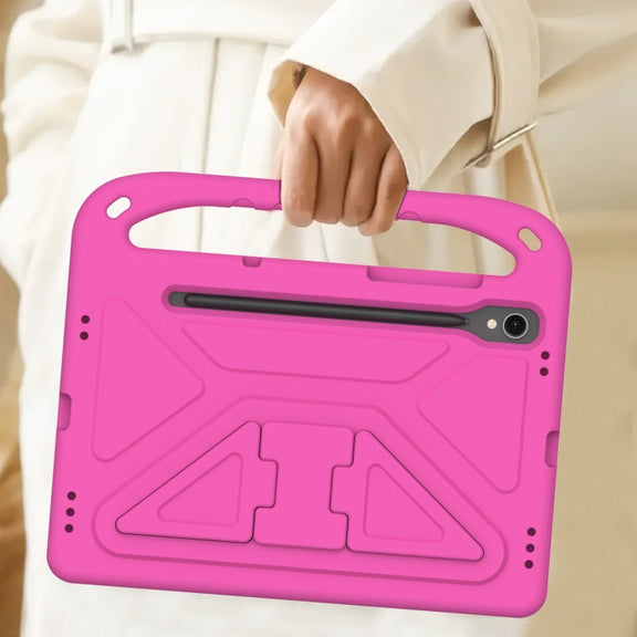 For Samsung Galaxy Tab S9 Handle EVA Shockproof Tablet Case with Holder(Rose Red)