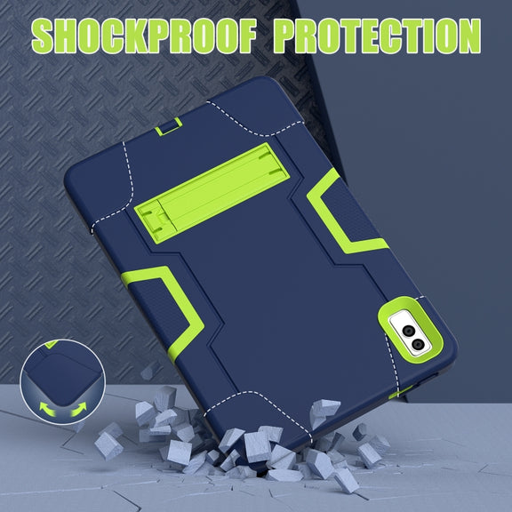 For Lenovo Tab M10 5G 10.6 inch Contrast Color Silicone PC Tablete Case with Holder(Navy Blue + Green)