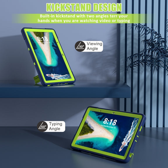 For Lenovo Tab M10 5G 10.6 inch Contrast Color Silicone PC Tablete Case with Holder(Navy Blue + Green)