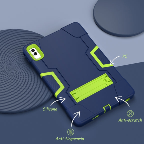 For Lenovo Tab M10 5G 10.6 inch Contrast Color Silicone PC Tablete Case with Holder(Navy Blue + Green)