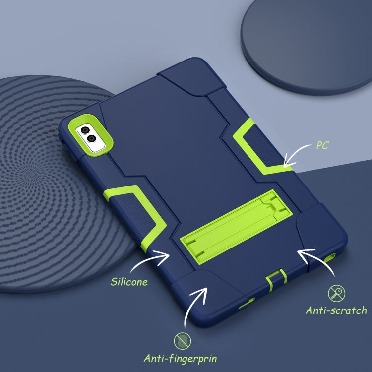 For Lenovo Tab M10 5G 10.6 inch Contrast Color Silicone PC Tablete Case with Holder(Navy Blue + Green)
