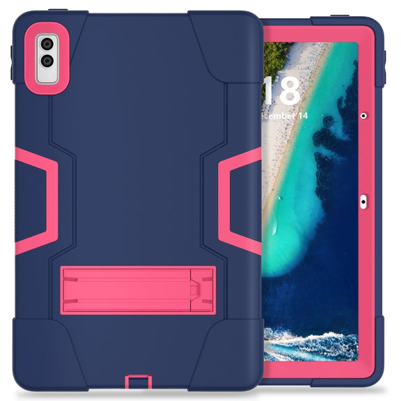 For Lenovo Tab M10 5G 10.6 inch Contrast Color Silicone PC Tablete Case with Holder(Navy Blue + Rose Red)