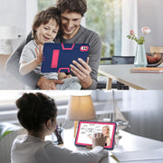 For Lenovo Tab M10 5G 10.6 inch Contrast Color Silicone PC Tablete Case with Holder(Navy Blue + Rose Red)