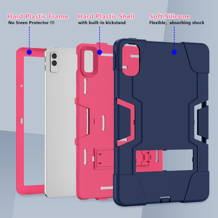 For Lenovo Tab M10 5G 10.6 inch Contrast Color Silicone PC Tablete Case with Holder(Navy Blue + Rose Red)