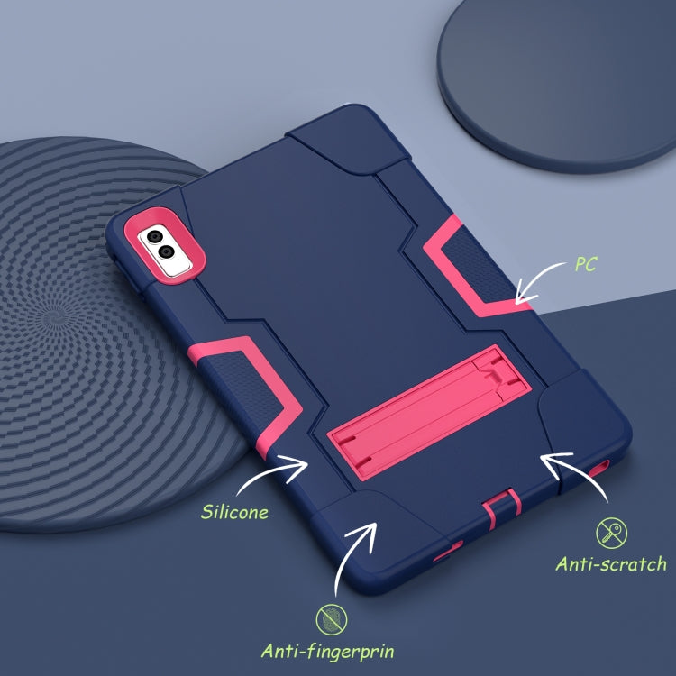 For Lenovo Tab M10 5G 10.6 inch Contrast Color Silicone PC Tablete Case with Holder(Navy Blue + Rose Red)