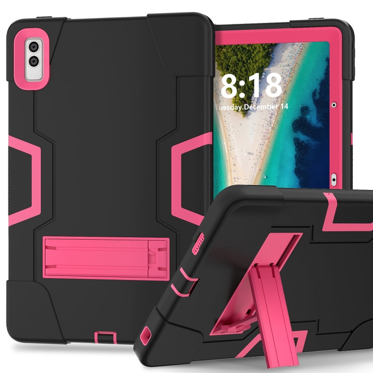 For Lenovo Tab M10 5G 10.6 inch Contrast Color Silicone PC Tablete Case with Holder(Black + Rose Red) - Lenovo by PMC TechLife | Online Shopping South Africa | PMC TechLife | Buy Now Pay Later Mobicred